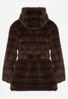 Brązowa Futrzana Kurtka z Nieodpinanym Kapturem i Paskiem Zetova