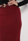 Bordowa Ołówkowa Spódnica z Wiskozą Zdobiona Rozcięciem i Paskiem Rowedela