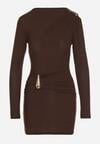 Brązowa Dopasowana Sukienka Ozdobiona Metalicznymi Aplikacjami Vetimala