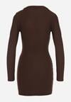 Brązowa Dopasowana Sukienka Ozdobiona Metalicznymi Aplikacjami Vetimala