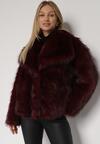 Bordowa Kurtka Futerko z Szerokim Kołnierzem Vertilira