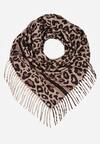 Brązowy Panterkowy Szalik z Wiskozy Zdobiony Frędzlami Ferenea