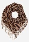 Ciemnobrązowy Panterkowy Szalik z Wiskozy Zdobiony Frędzlami Ferenea