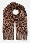 Brązowy Panterkowy Szalik z Wiskozy Zakończony Frędzlami Ferinda