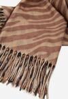 Brązowy Panterkowy Szalik z Wiskozy Zakończony Frędzlami Ferinda