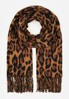Brązowy Wiskozowy Szalik w Panterkę z Frędzlami Vetivada