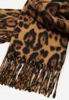 Brązowy Wiskozowy Szalik w Panterkę z Frędzlami Vetivada