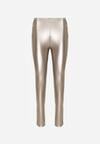Szampańskie Legginsy z Ekoskóry z Guzikami Wysokim Stanem i Gumką w Talii Sintheria