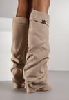 Ciemnobeżowe Kozaki na Słupku z Marszczoną Cholewką Imitującą Nogawkę Rittia