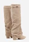 Ciemnobeżowe Kozaki na Słupku z Marszczoną Cholewką Imitującą Nogawkę Rittia