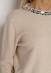 Beżowy Sweter z Dodatkiem Kaszmiru Ozdobiony Cekinami i Cyrkoniami Vetimona