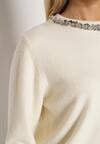 Biały Sweter z Dodatkiem Kaszmiru Ozdobiony Cekinami i Cyrkoniami Vetimona
