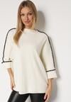 Jasnobeżowy Sweter z Kontrastową Lamówką Tuselle