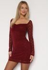 Bordowa Koronkowa Sukienka o Dopasowanym Kroju z Kwadratowym Dekoltem Tiwedesa