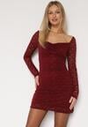 Bordowa Koronkowa Sukienka o Dopasowanym Kroju z Kwadratowym Dekoltem Tiwedesa