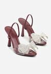 Bordowe Sandały na Szpilce z Transparentnym Paskiem i Kokardką z Cyrkoniami Celesti