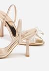 Szampańskie Sandały na Szpilce z Transparentnym Paskiem i Kokardką z Cyrkoniami Celesti