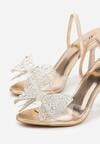 Szampańskie Sandały na Szpilce z Transparentnym Paskiem i Kokardką z Cyrkoniami Celesti