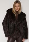 Brązowa Kurtka Futerko z Kapturem i Szerokim Kołnierzem Nalafera