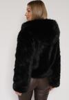 Czarna Kurtka Futrzana z Nieodpinanym Kapturem Vetirire