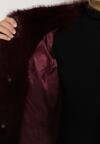 Bordowa Kurtka Futrzana z Nieodpinanym Kapturem Vetirire