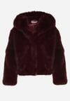 Bordowa Kurtka Futrzana z Nieodpinanym Kapturem Vetirire
