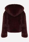 Bordowa Kurtka Futrzana z Nieodpinanym Kapturem Vetirire
