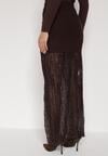 Brązowa Dzianinowa Spódnica z Wiskozą Zdobiona Koronką i Guzikami Sewora
