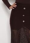 Brązowa Dzianinowa Spódnica z Wiskozą Zdobiona Koronką i Guzikami Sewora