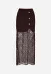 Brązowa Dzianinowa Spódnica z Wiskozą Zdobiona Koronką i Guzikami Sewora