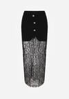 Czarna Dzianinowa Spódnica z Wiskozą Zdobiona Koronką i Guzikami Sewora