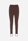 Brązowe Gładkie Legginsy z Wysokim Stanem i Zapiętkami Ferisanna