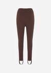 Brązowe Gładkie Legginsy z Wysokim Stanem i Zapiętkami Ferisanna