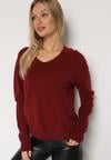 Bordowy Sweter z Wiskozą i Wełną z Dekoltem w Serek Claida