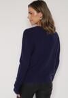 Granatowy Sweter z Wiskozą i Wełną z Dekoltem w Serek Claida