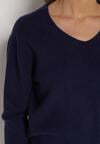 Granatowy Sweter z Wiskozą i Wełną z Dekoltem w Serek Claida