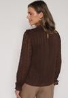 Brązowa Bluzka Zdobiona Koronką Falbankami i Metaliczną Nicią Feralea