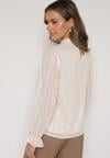 Beżowa Bluzka Zdobiona Koronką Falbankami i Metaliczną Nicią Feralea
