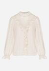 Beżowa Bluzka Zdobiona Koronką Falbankami i Metaliczną Nicią Feralea
