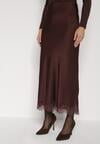 Brązowa Satynowa Spódnica z Koronkowym Zdobieniem Silfera