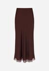 Brązowa Satynowa Spódnica z Koronkowym Zdobieniem Silfera