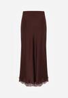 Brązowa Satynowa Spódnica z Koronkowym Zdobieniem Silfera