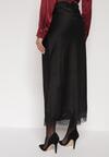 Czarna Satynowa Spódnica z Koronkowym Zdobieniem Silfera