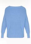Niebieski Sweter z Domieszką Kaszmiru z Dekoltem w Serek Feralaine