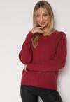 Bordowy Sweter z Domieszką Kaszmiru z Dekoltem w Serek Feralaine