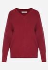 Bordowy Sweter z Domieszką Kaszmiru z Dekoltem w Serek Feralaine
