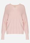 Jasnoróżowy Sweter z Domieszką Kaszmiru z Dekoltem w Serek Feralaine