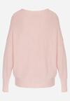 Jasnoróżowy Sweter z Domieszką Kaszmiru z Dekoltem w Serek Feralaine
