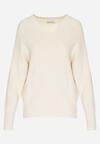 Jasnobeżowy Sweter z Domieszką Kaszmiru z Dekoltem w Serek Feralaine