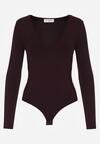 Fioletowe Body z Dekoltem w Serek i Długim Rękawem Zailea